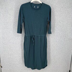 Pact Womens Relaxed Slub Tie Waist Dress Size XS Blue Pockets Casual Knee Length